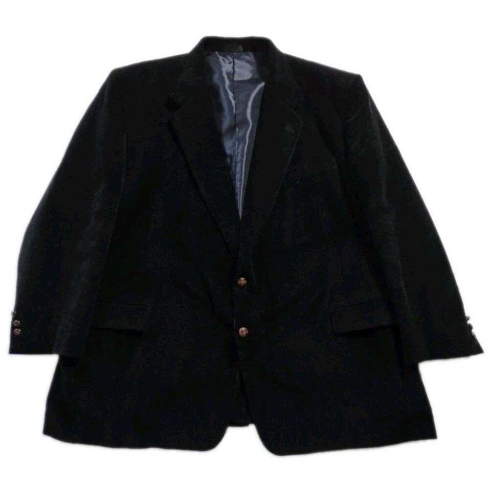 Club Uomo Men 52L Blazer Sport Coat Black Cotton Corduroy 2 Button Long Big Tall